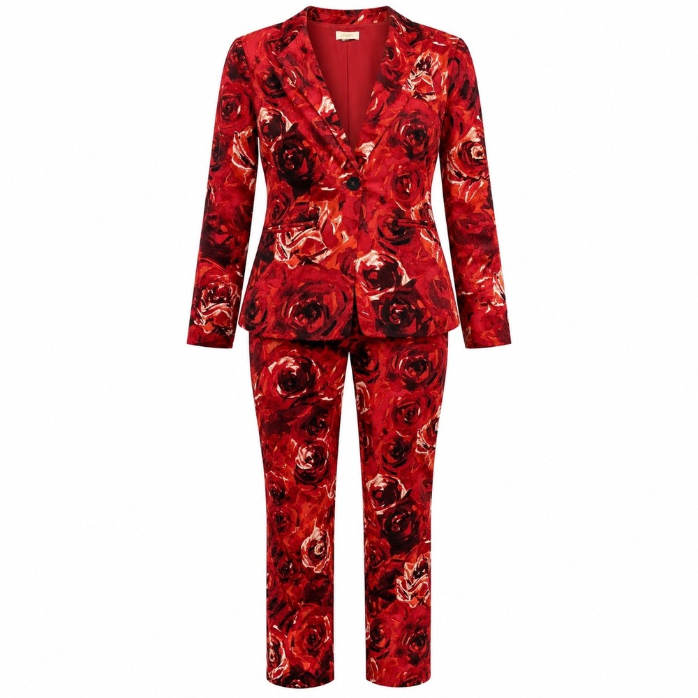 Chicos Size 1.5 Dark Romantic Rose Pant Suit Set Womens 10 Floralcore Whimsigoth